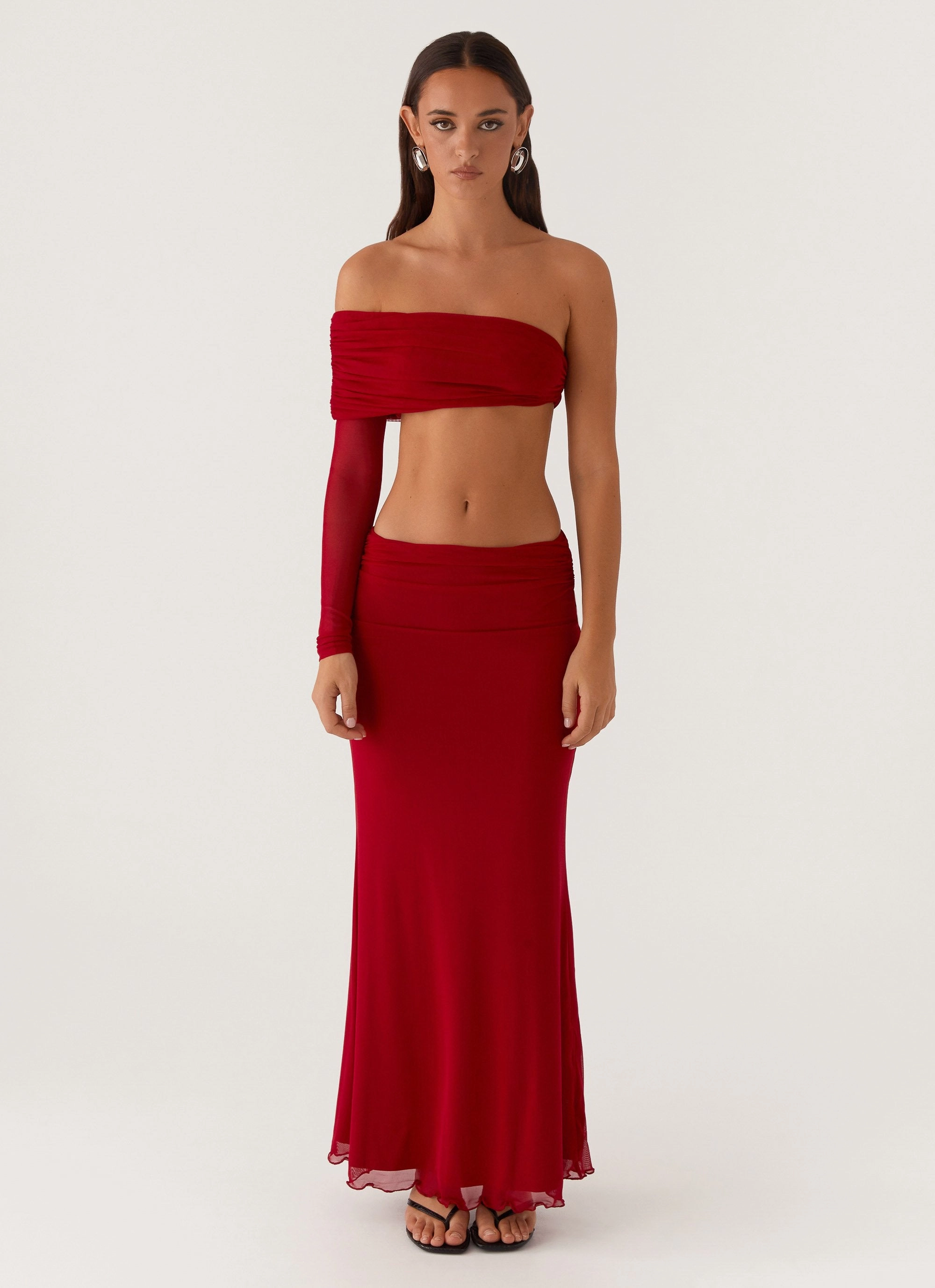 Double Layered Hem Rayne Maxi Skirt - Red