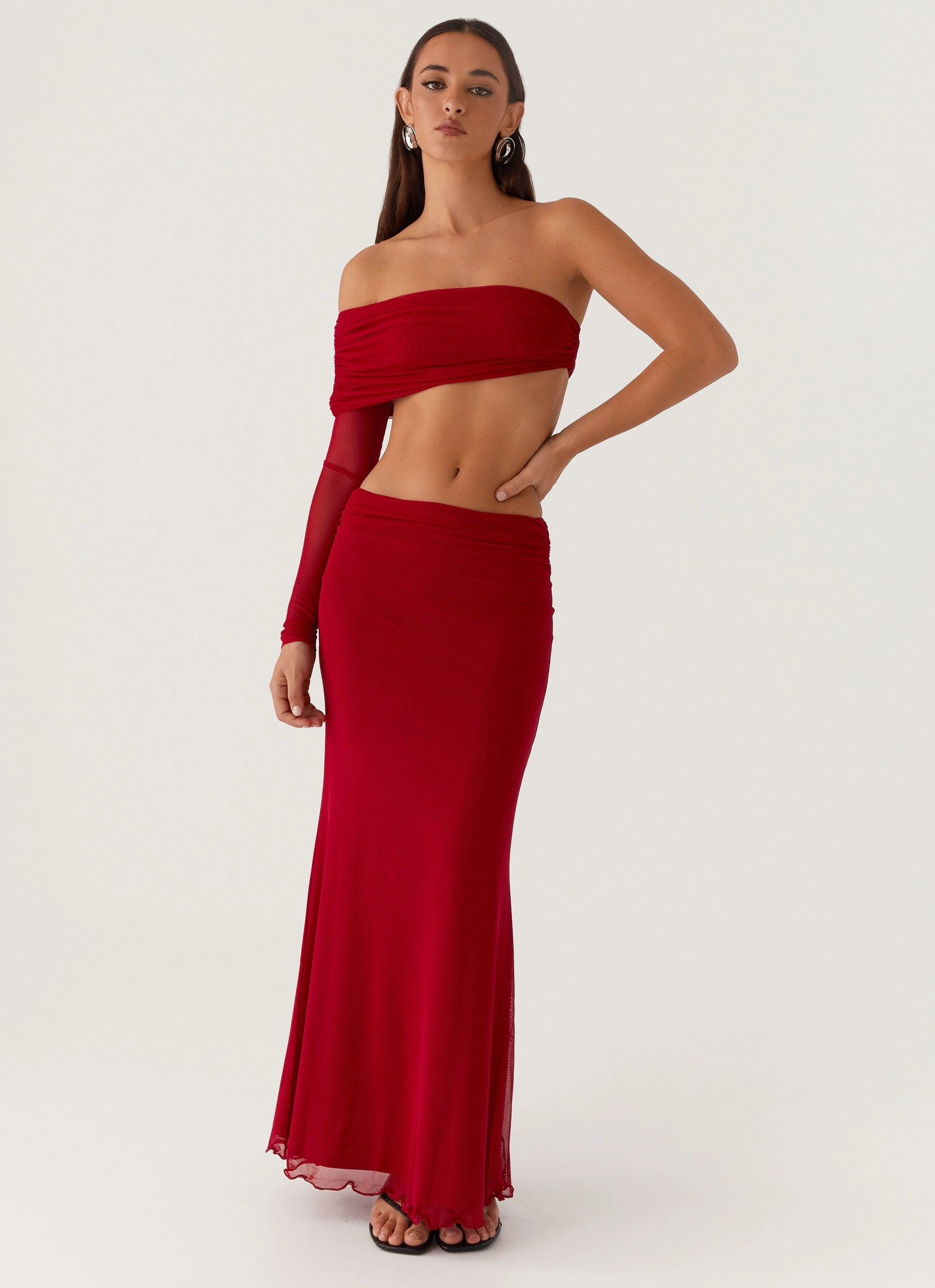 Structured Hemline QuickReleaseBuckle Rayne Maxi Skirt - Red