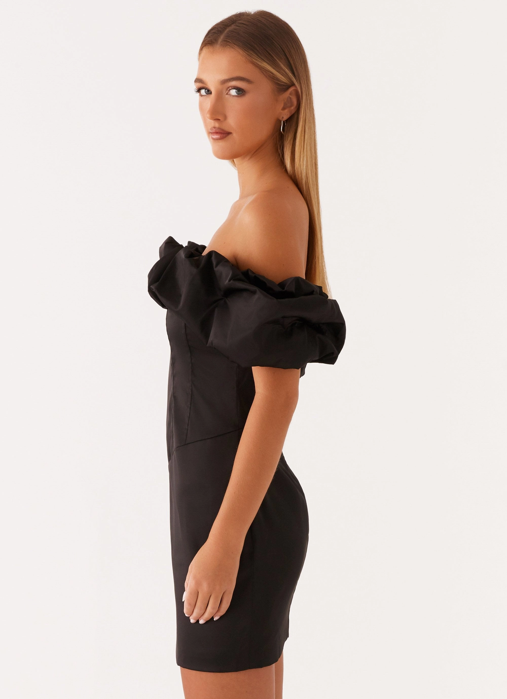Work Fit Scalloped-Edge Read My Mind Mini Dress - Black