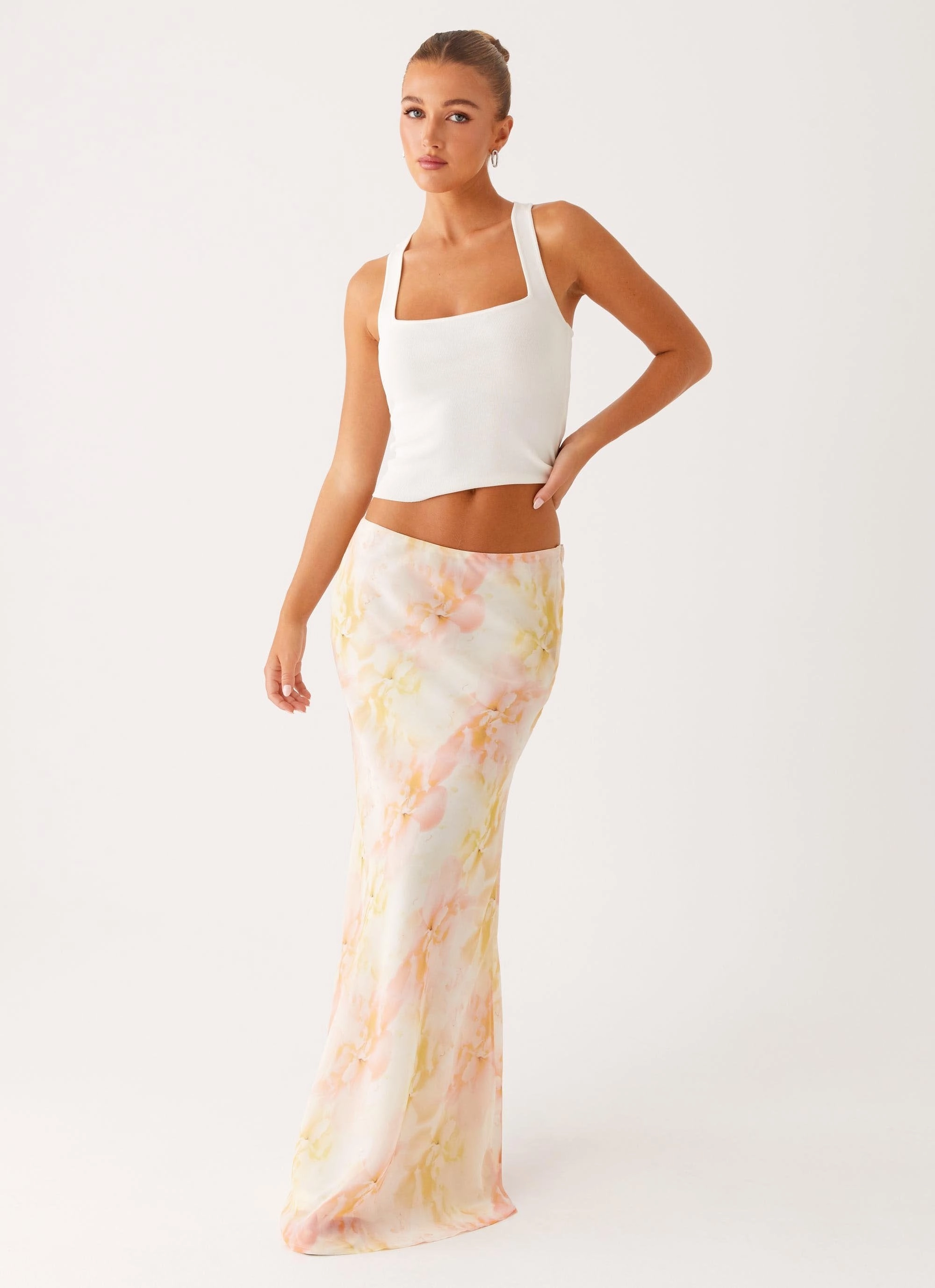 Harlow Chiffon Maxi Skirt - Floral Print Form Fit Comfort Fitted waist
