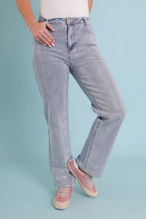Ready To Rock Rhinestone Denim-Blue Stretch Movement Essential Wear