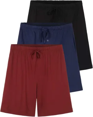 Real Essentials 3 Pack:Mens Cotton Ultra-Soft Knit Sleep Pajama Shorts & Lounge Wear (Available In Big & Tall)