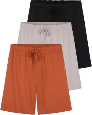 Real Essentials 3 Pack:Mens Cotton Ultra-Soft Knit Sleep Pajama Shorts & Lounge Wear (Available In Big & Tall)