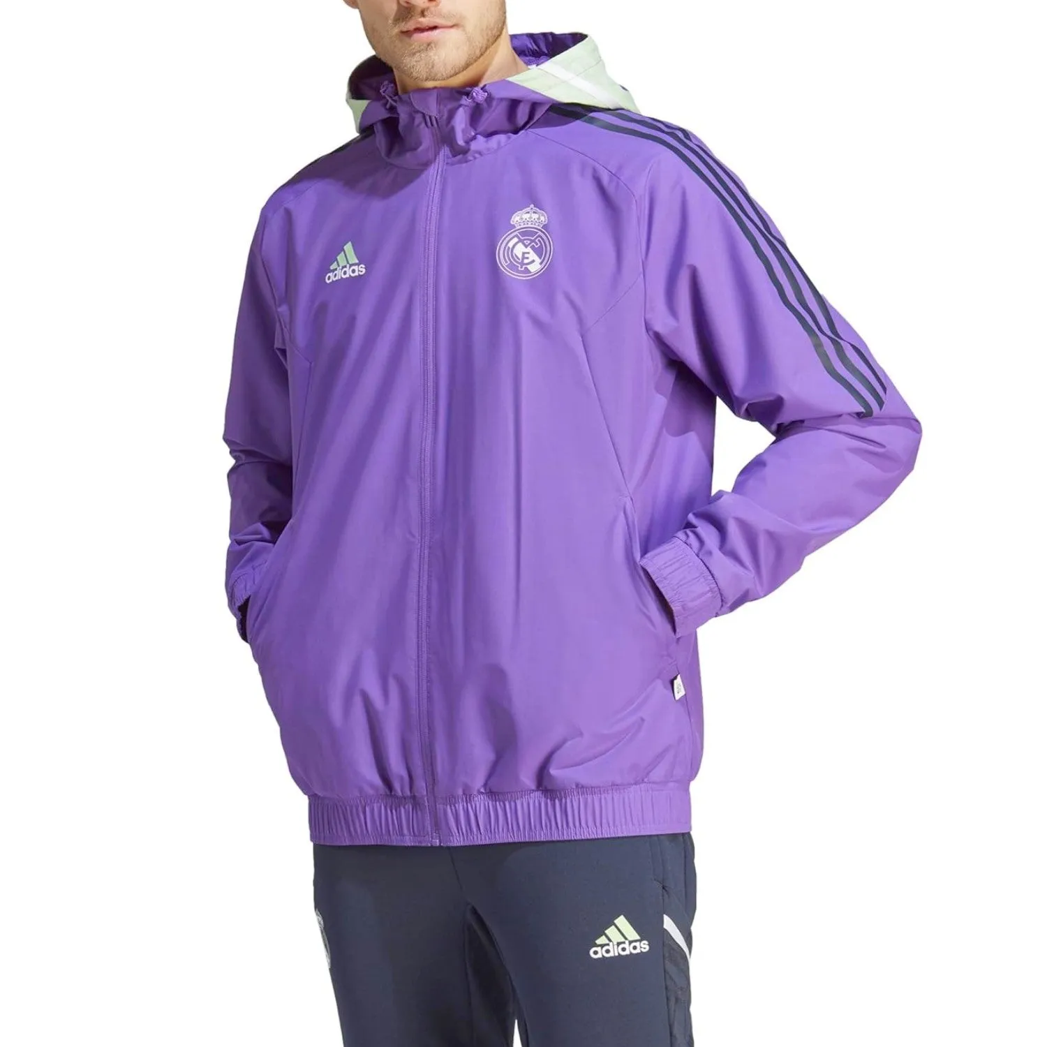 Real Madrid soccer training rain jacket 2023 purple - Adidas