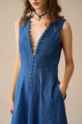 Rebecca 18 | Pleated Maxi Linen Dress Sporty Stretch Fit