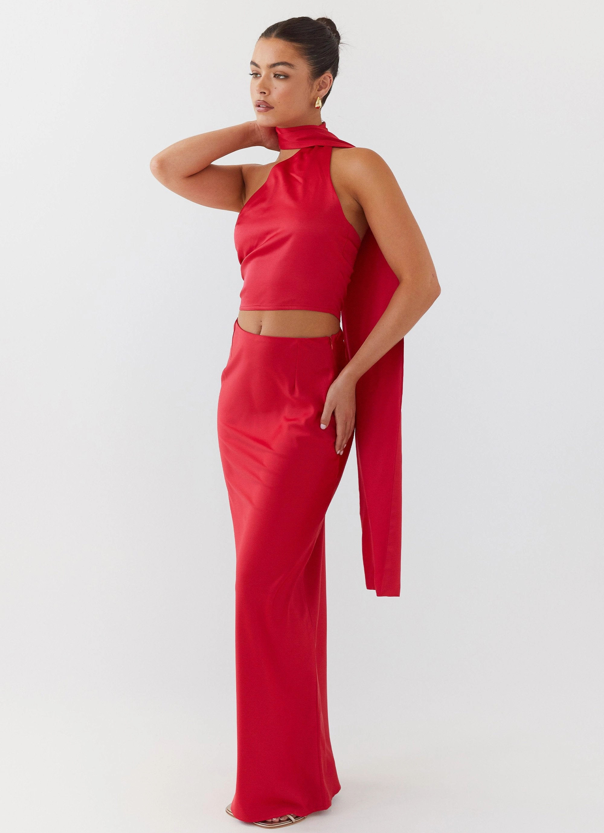 Josefina Satin Maxi Skirt - Rouge Red Cooling Fabric All-Day Wear