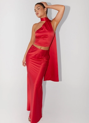 Josefina Satin Maxi Skirt - Rouge Red Movement Ready Fit
