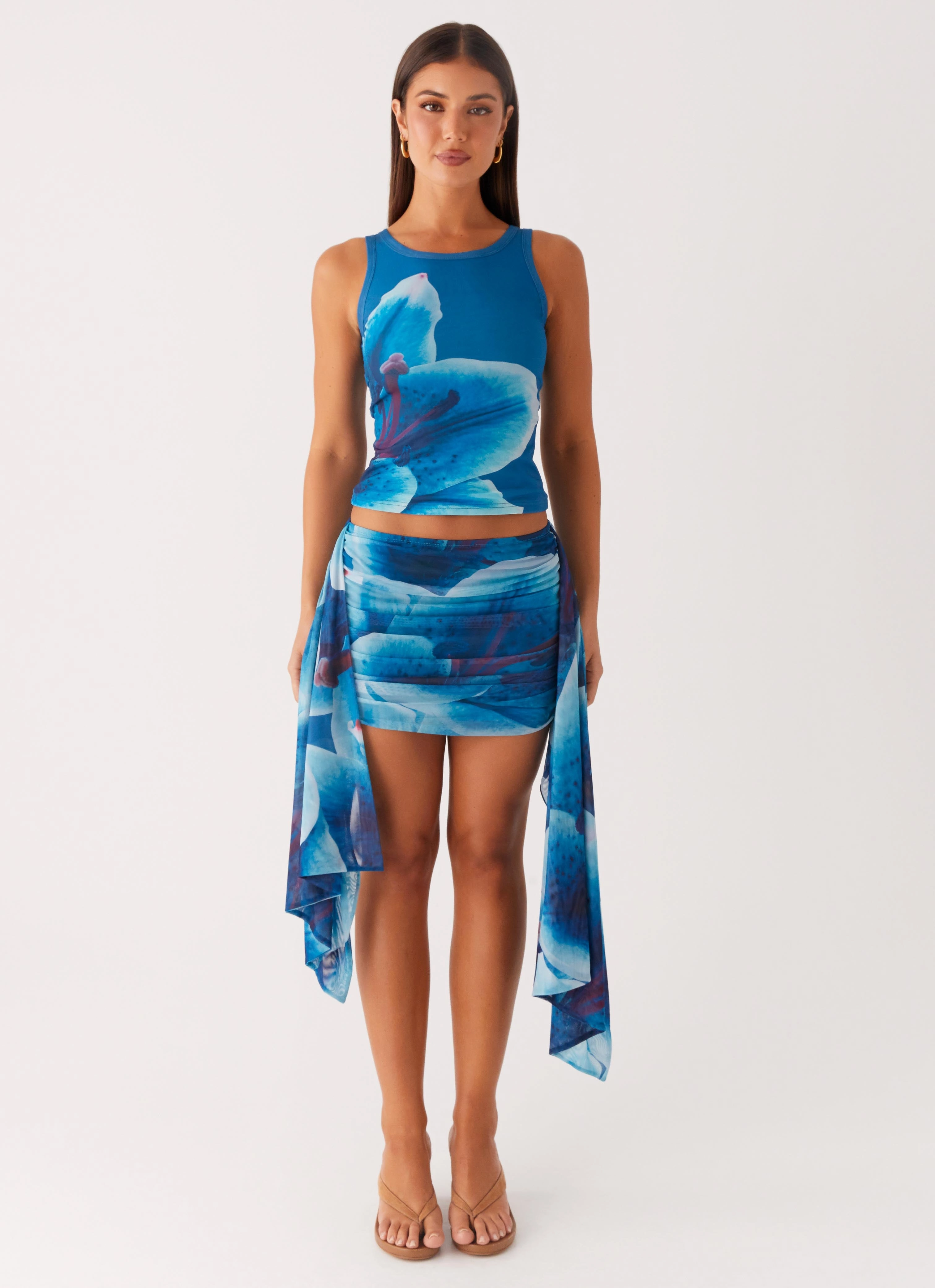 Reinforced Shoulder Panels Edera Tank - Turquoise Floral
