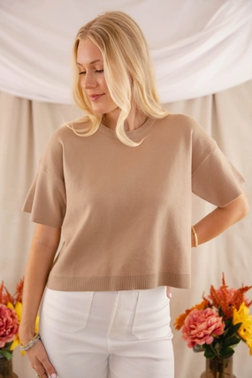 Classic Days Sweater-Taupe Antibacterial Fabric Two Tone Texture Effect