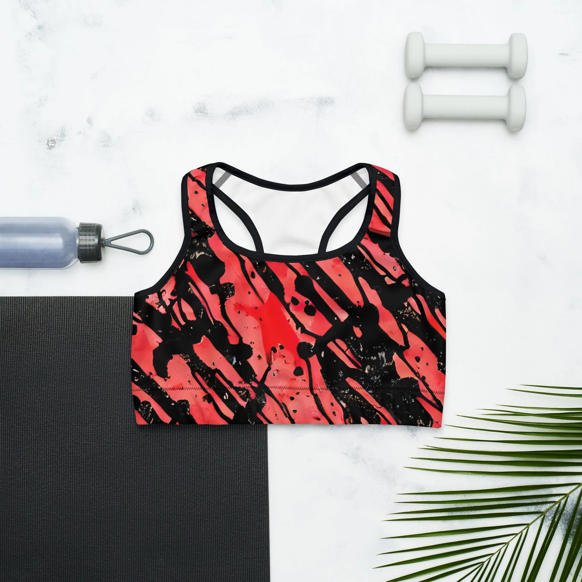 Red and Black Stripes Sports bra