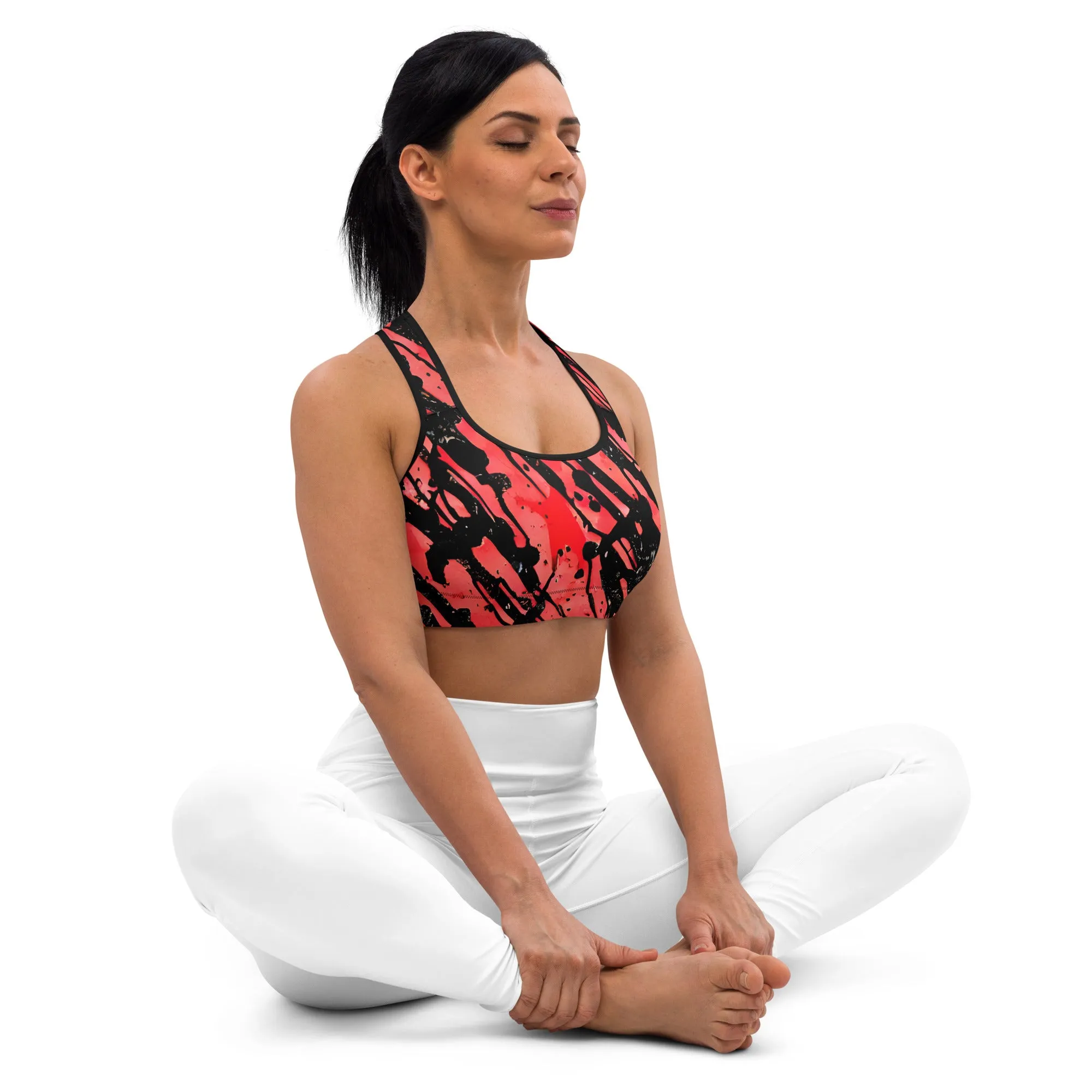 Red and Black Stripes Sports bra