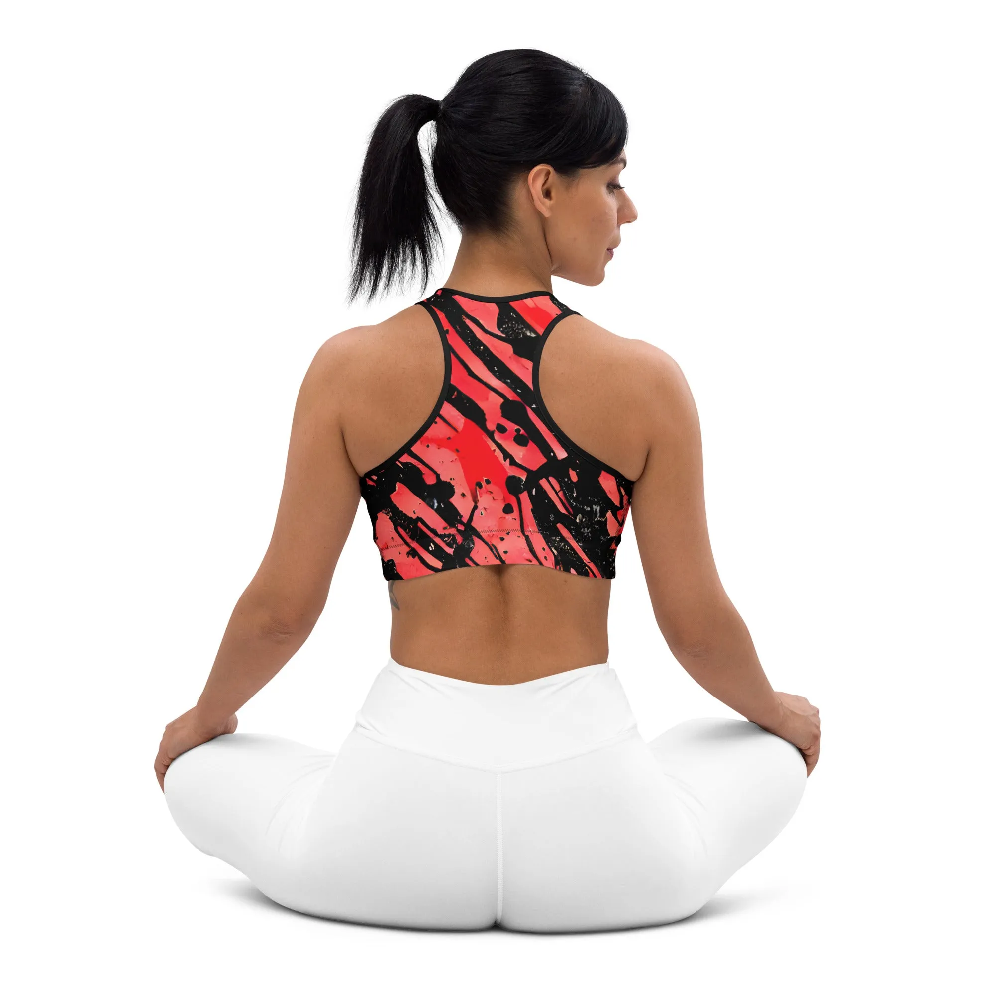Red and Black Stripes Sports bra