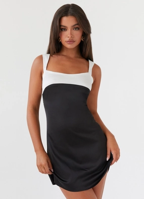 Odette Satin Mini Dress - Onyx Drawstring-Closure High-waist