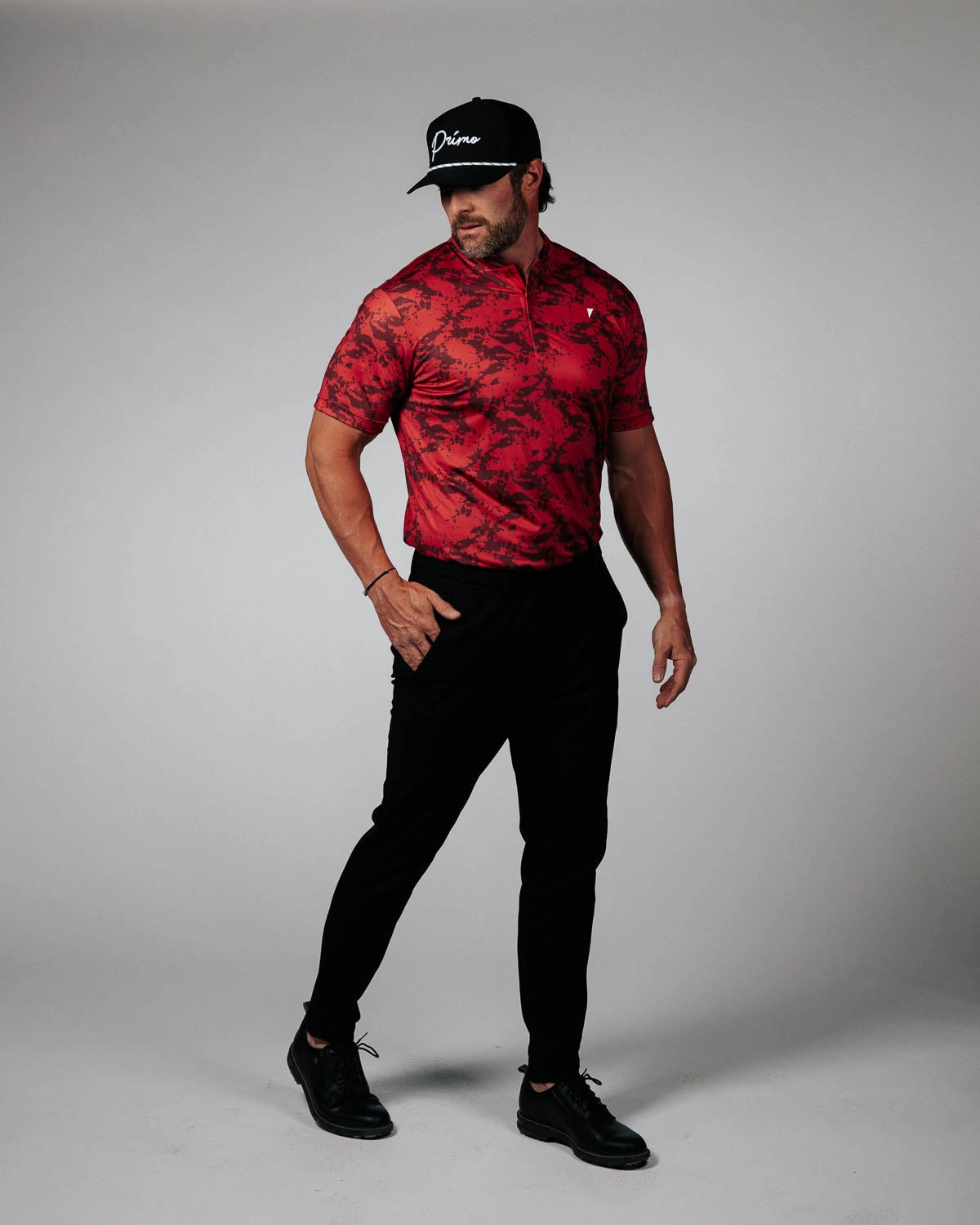 Double Layered Hem Red Splatter Blade Polo