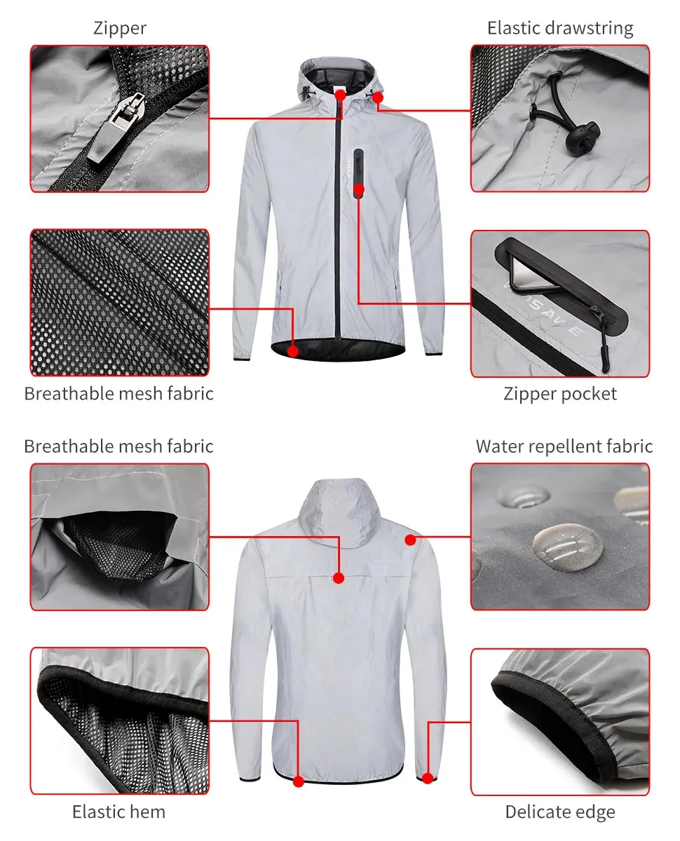 Reflective Jacket with Hoodie and Waterproof Windbreaker for Men Women Cycling Hiking Running Hip Hop Safety Jacket