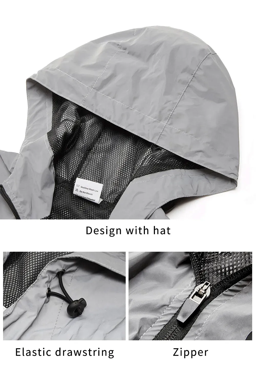 Reflective Jacket with Hoodie and Waterproof Windbreaker for Men Women Cycling Hiking Running Hip Hop Safety Jacket