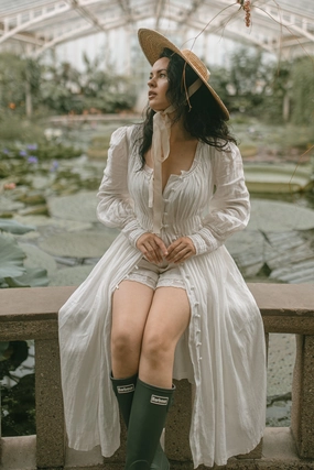 Curved Hemline Simple Cut Josefina 19 | Dreamy Pleated Linen Dress Gown