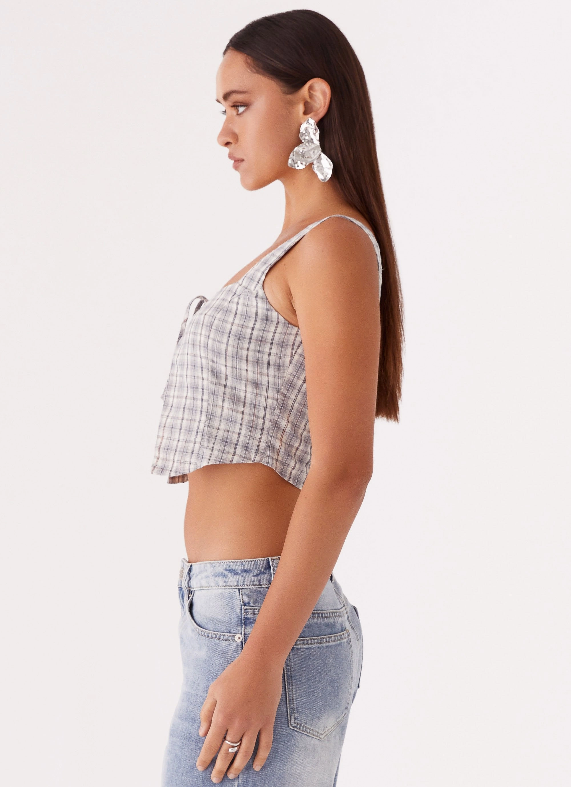Adaptive Waistband SelfFabric Binding Oasis Dreams Tie Top - Check