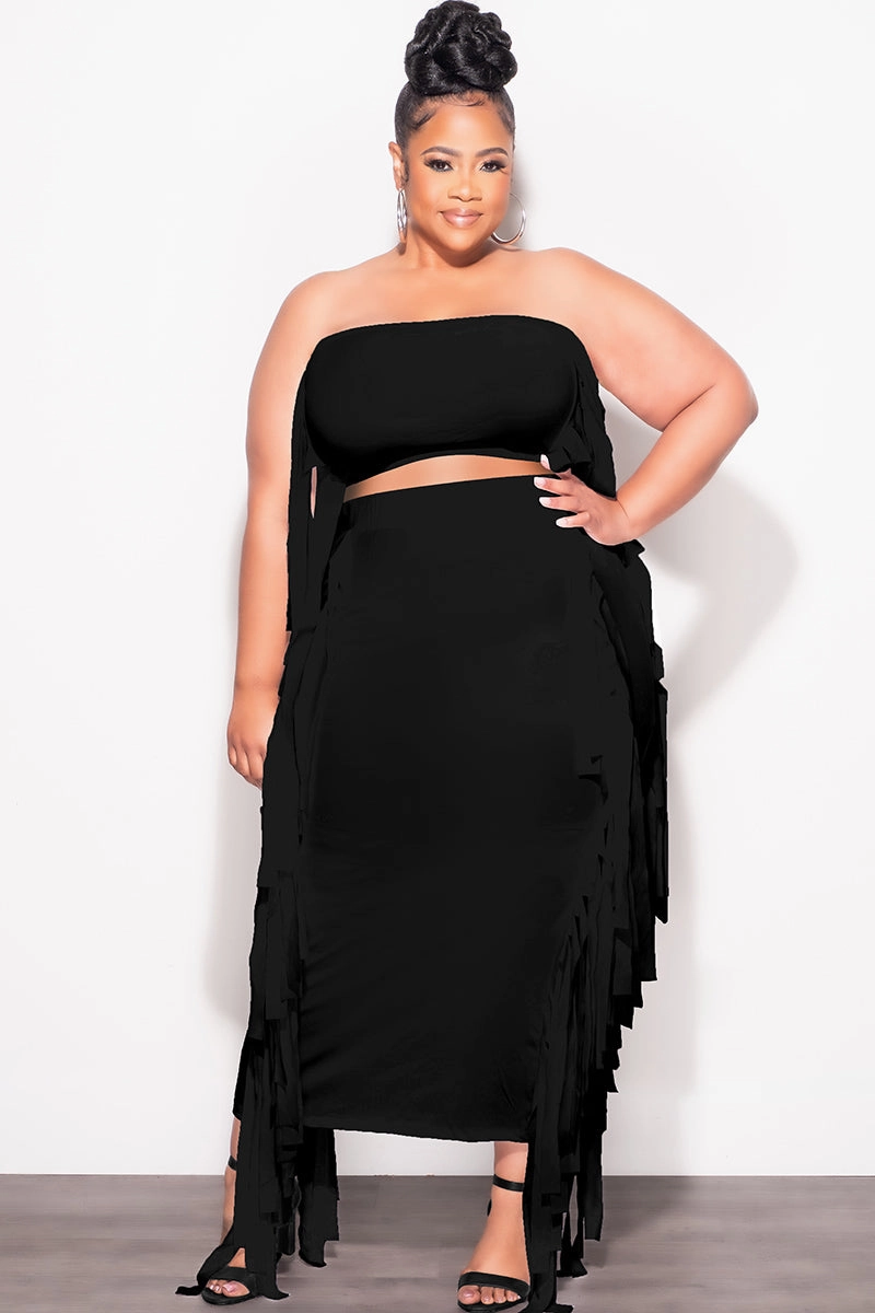 Wrinkle Free Fabric Final Sale Plus Size Strapless 2pc Set in Black