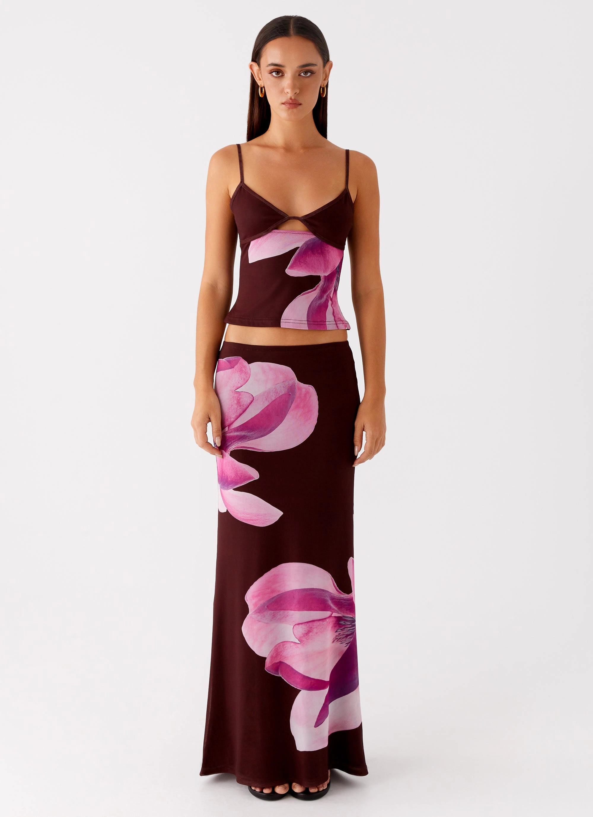Alpha Maxi Skirt - Dark Chocolate Slim Wear Design Flowy legs