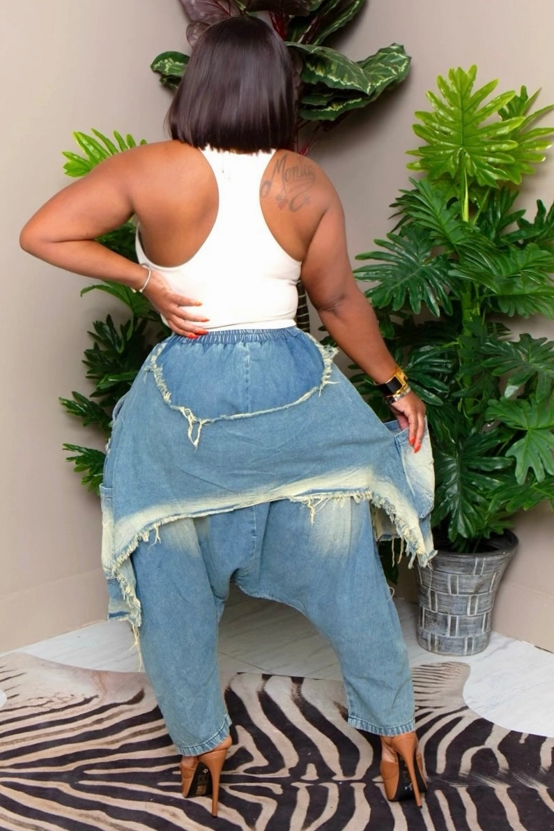 Jeena Distressed Oversize Drop-Crotch Denim Pants-Dark Wash Preorder Ships 10/3 Trendy Vibe Light Shape