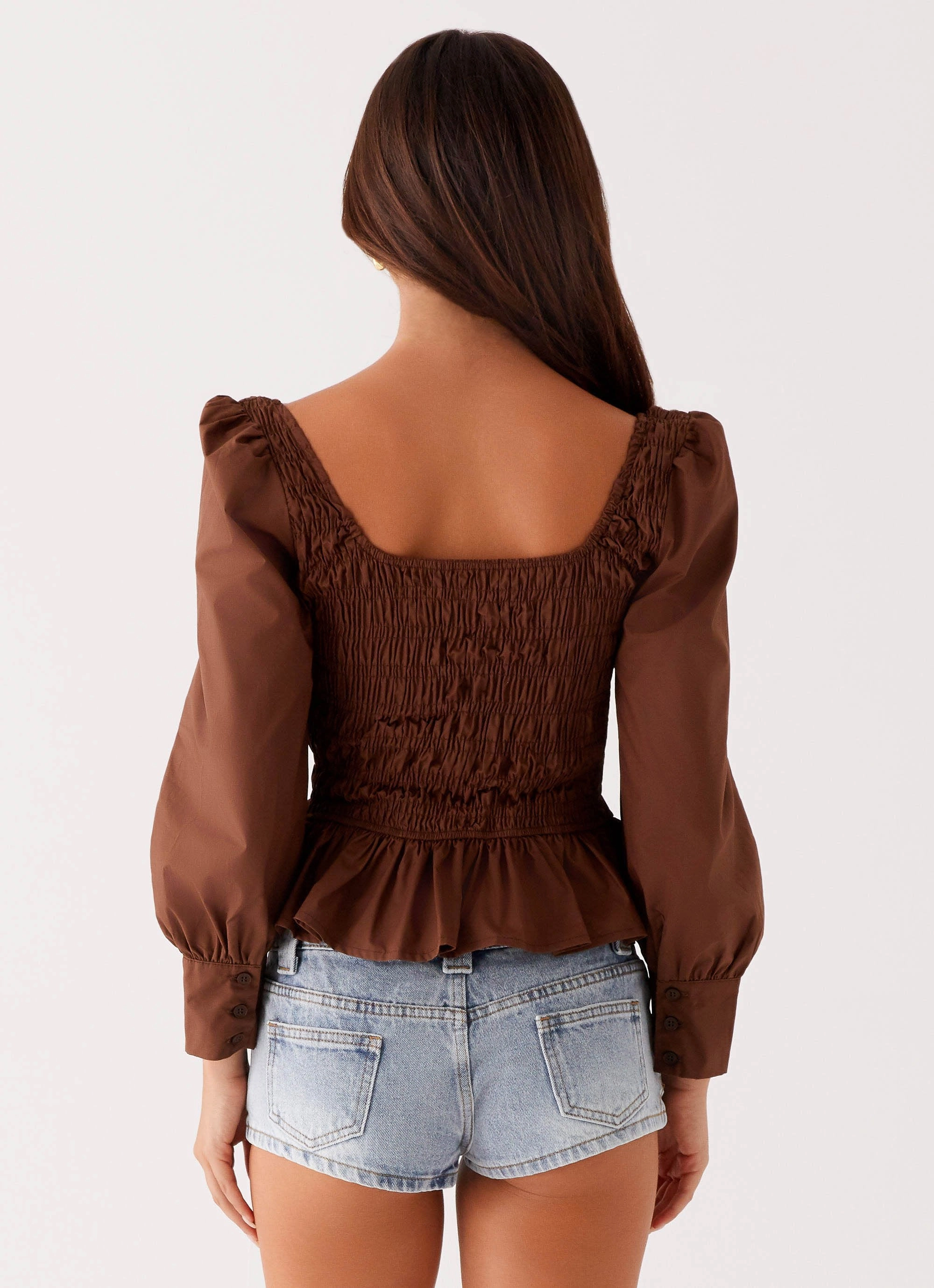 Hypoallergenic Textile Joyce Long Sleeve Shirred Top - Chocolate