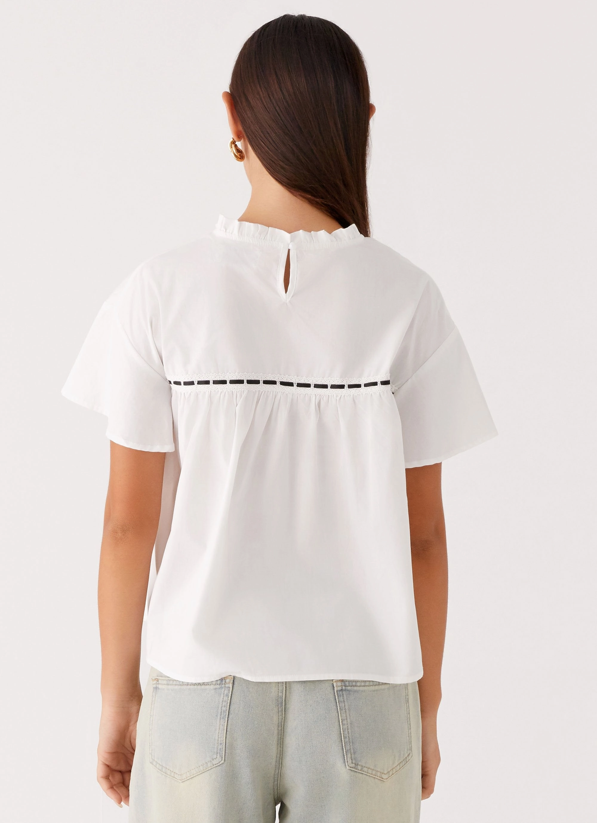 ribbed texture Sheer Overlay Material Lila Babydoll Top - White