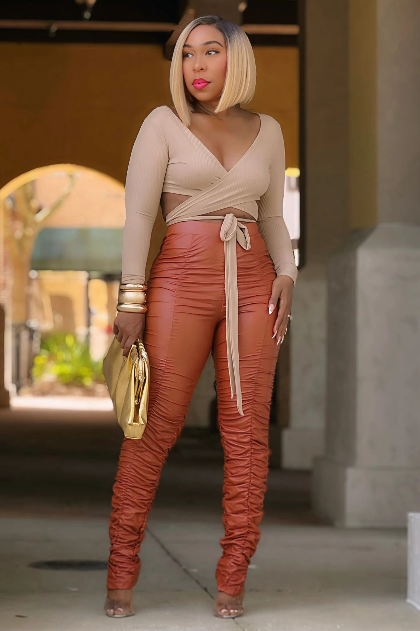 Laruth Leatherette Bungie Pants - Rust SoftCottonBlend Modern Comfort