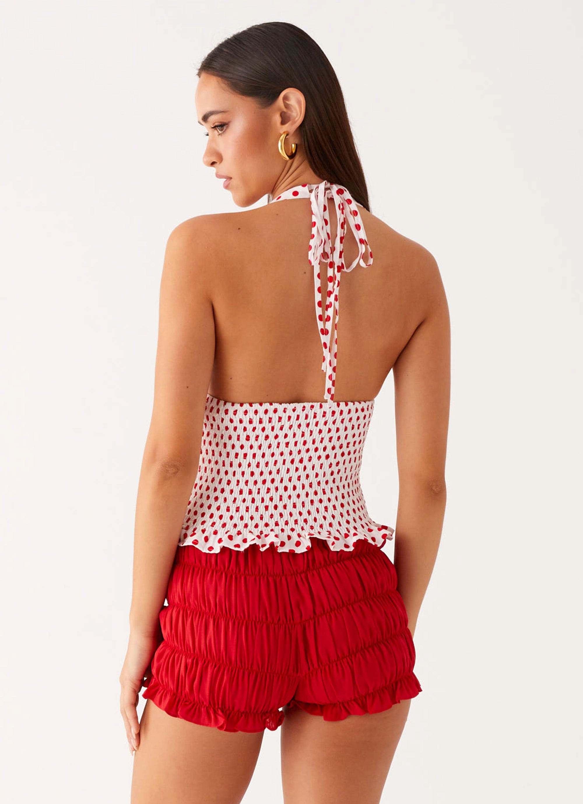 Ultrasoft Inner Lining QuickRelease Closure Kamren Halter Top - White Red Polka Dot