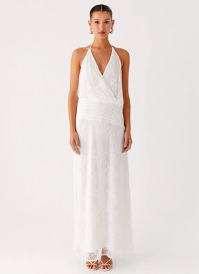 Reinhart Halter Maxi Dress - White Smile Soft HypoallergenicFiber