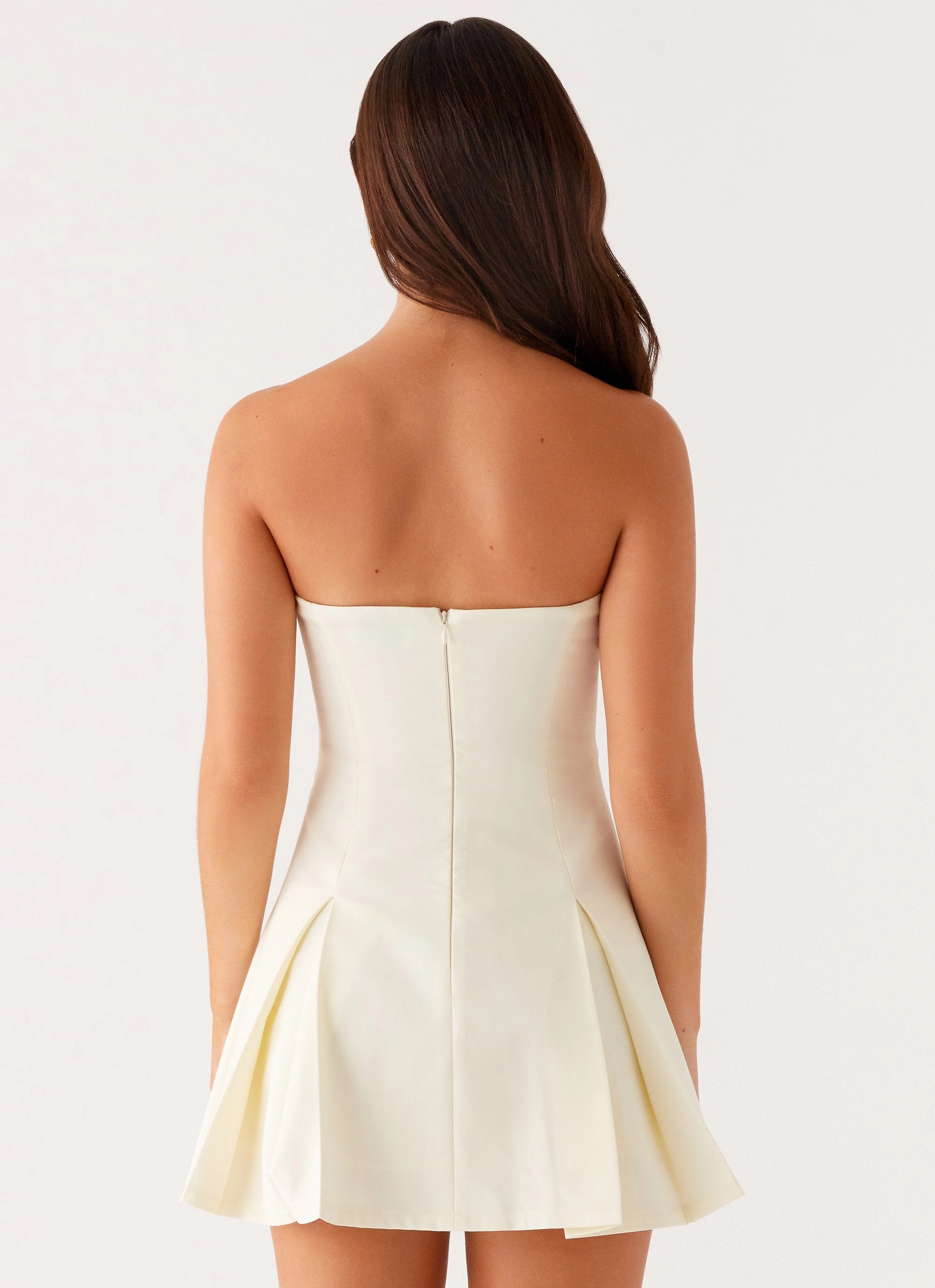 Satin Fabric Victoria Strapless Mini Dress - Butter