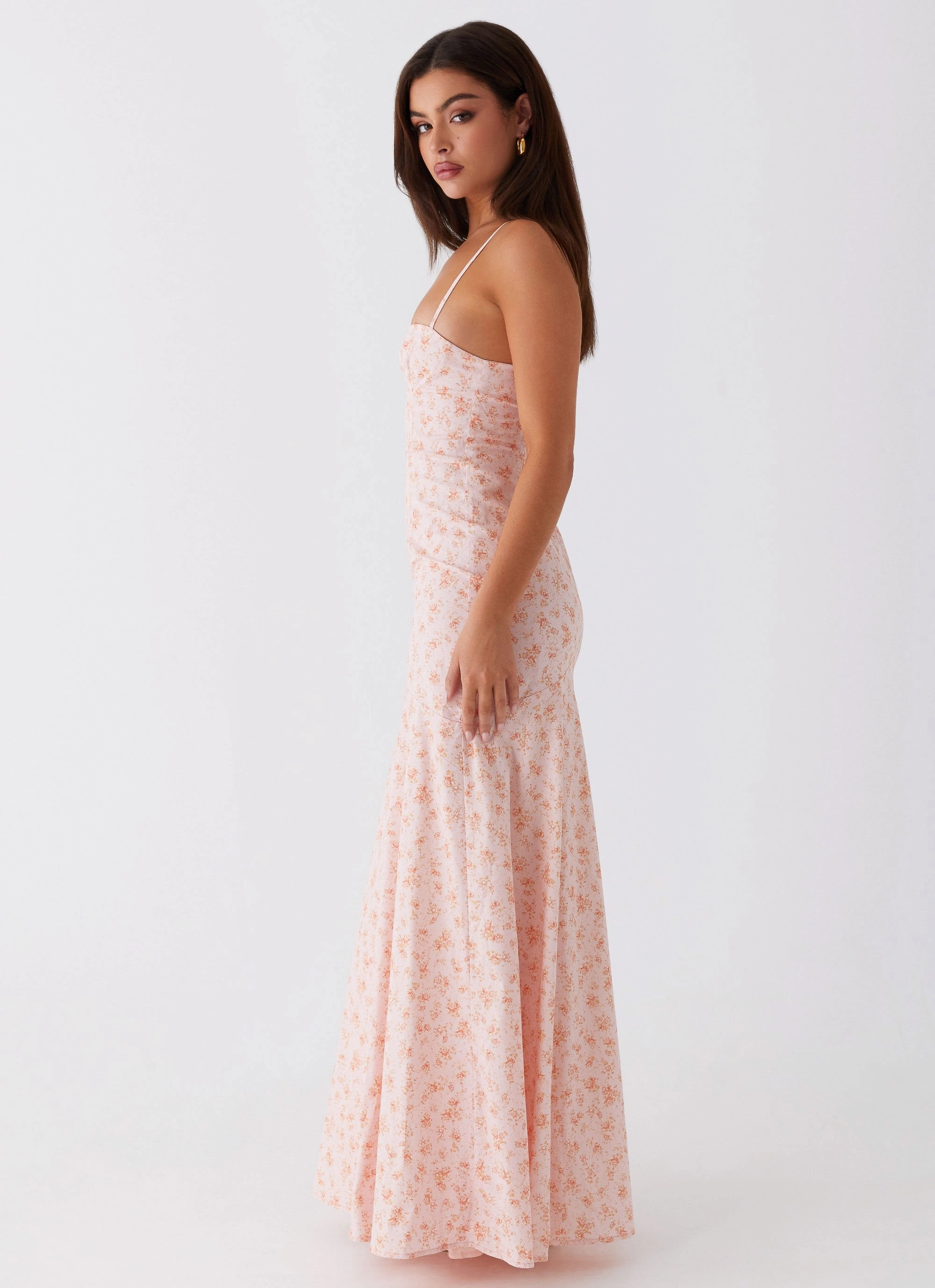Britney Maxi Dress - Pink Ditsy Floral Puff-Sleeve Mid Season