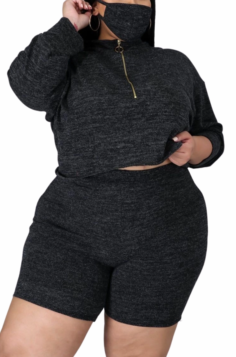 Final Sale Plus Size 2pc Short Set in Charcoal Perfect Fit