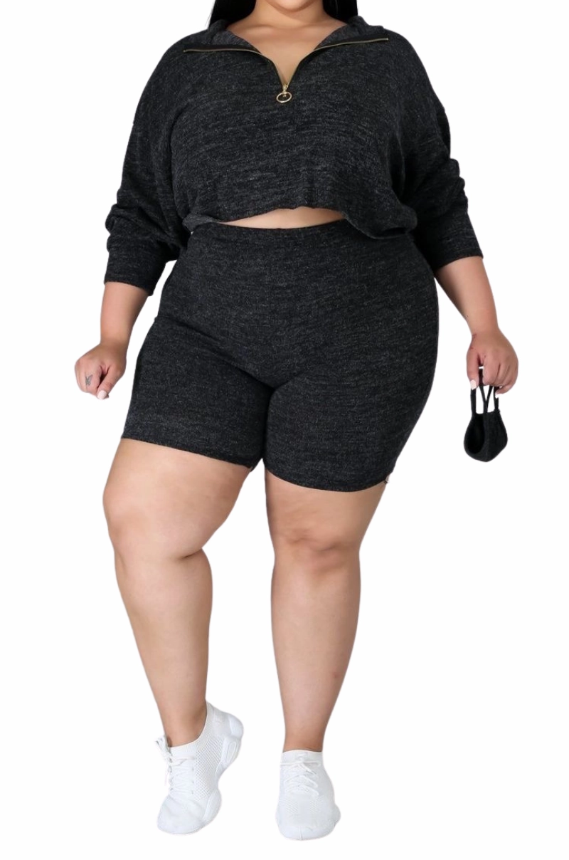 Odor Control Technology Casual Look Final Sale Plus Size 2pc Short Set in Charcoal