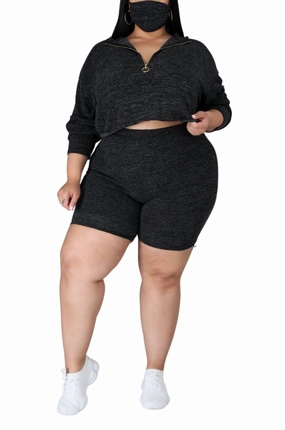 Final Sale Plus Size 2pc Short Set in Charcoal Flex Fit Quick Movement Wear