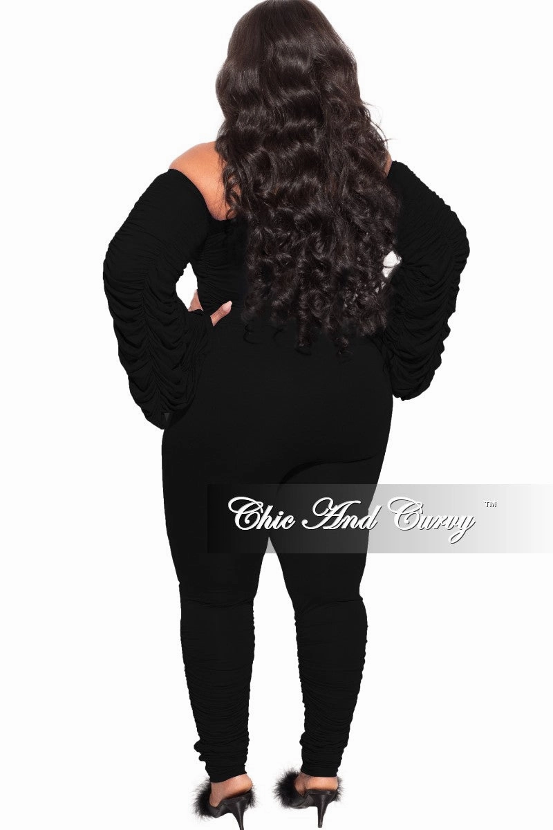 Casual Vibe Final Sale Plus Size 2-Piece Set Ruched Top and Pants Set in Black