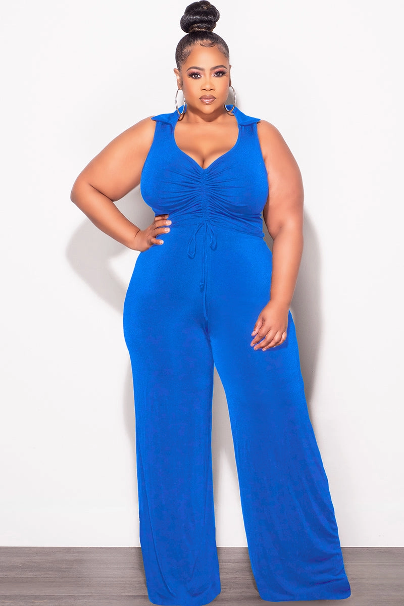 Final Sale Plus Size 2pc Set Crop Top and Pants in Royal Blue Tough Stretch