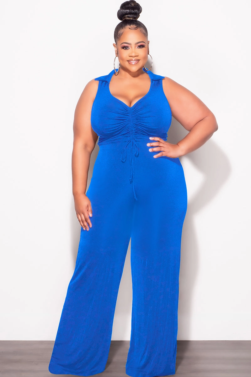 Final Sale Plus Size 2pc Set Crop Top and Pants in Royal Blue Travel Ready