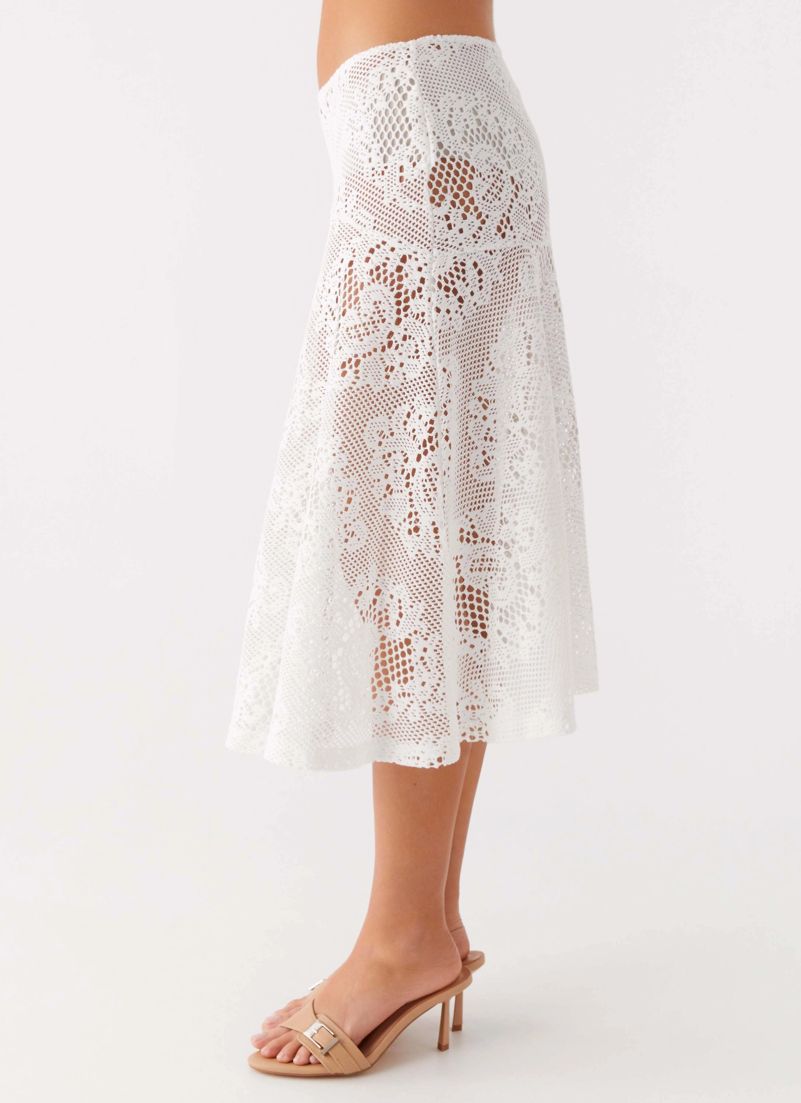 WrinkleFreeFinish Virelle Lace Midi Skirt - Ivory