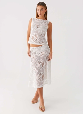 Virelle Lace Midi Skirt - Ivory Timeless Utility