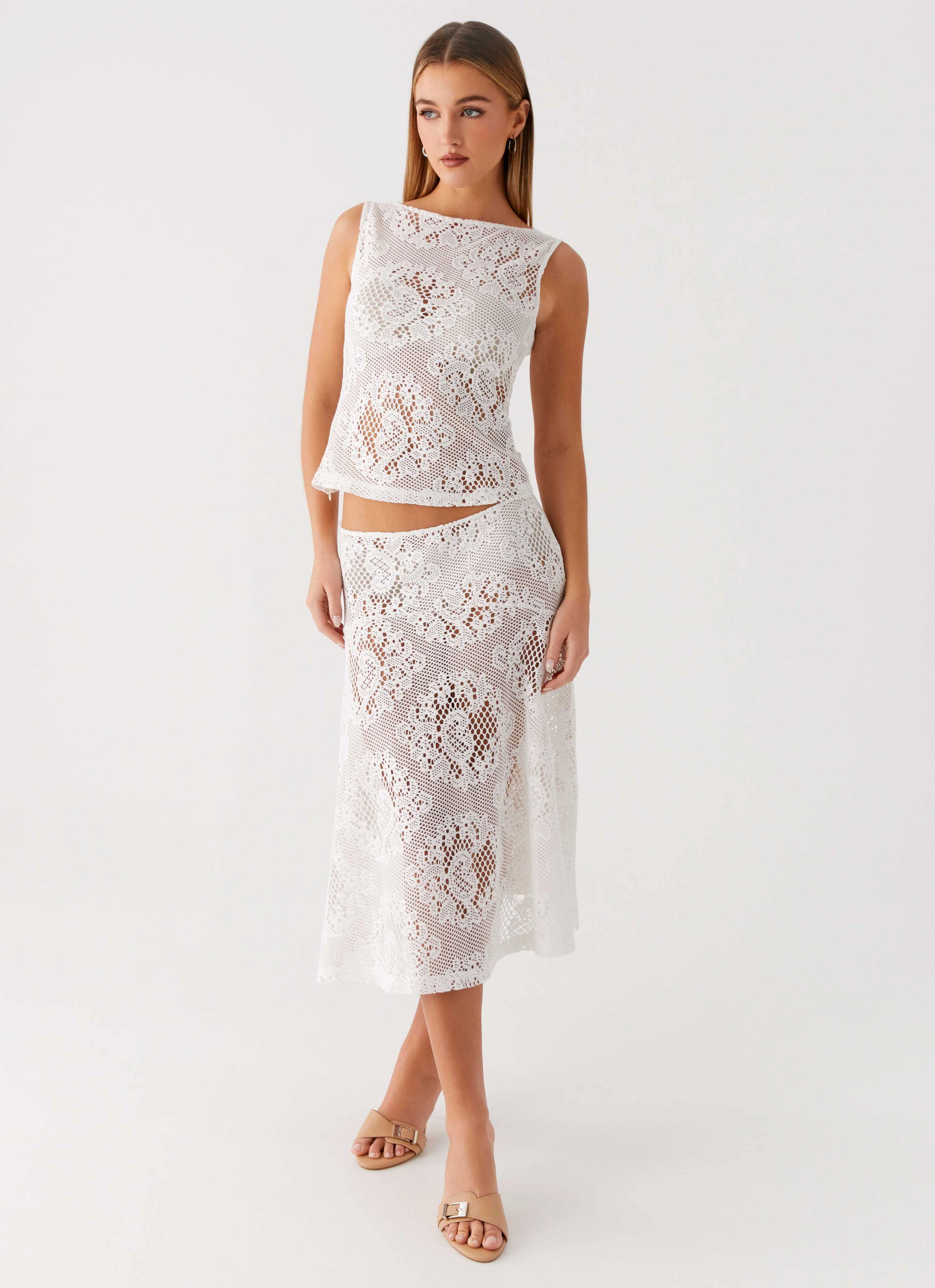 Virelle Lace Midi Skirt - Ivory Timeless Utility