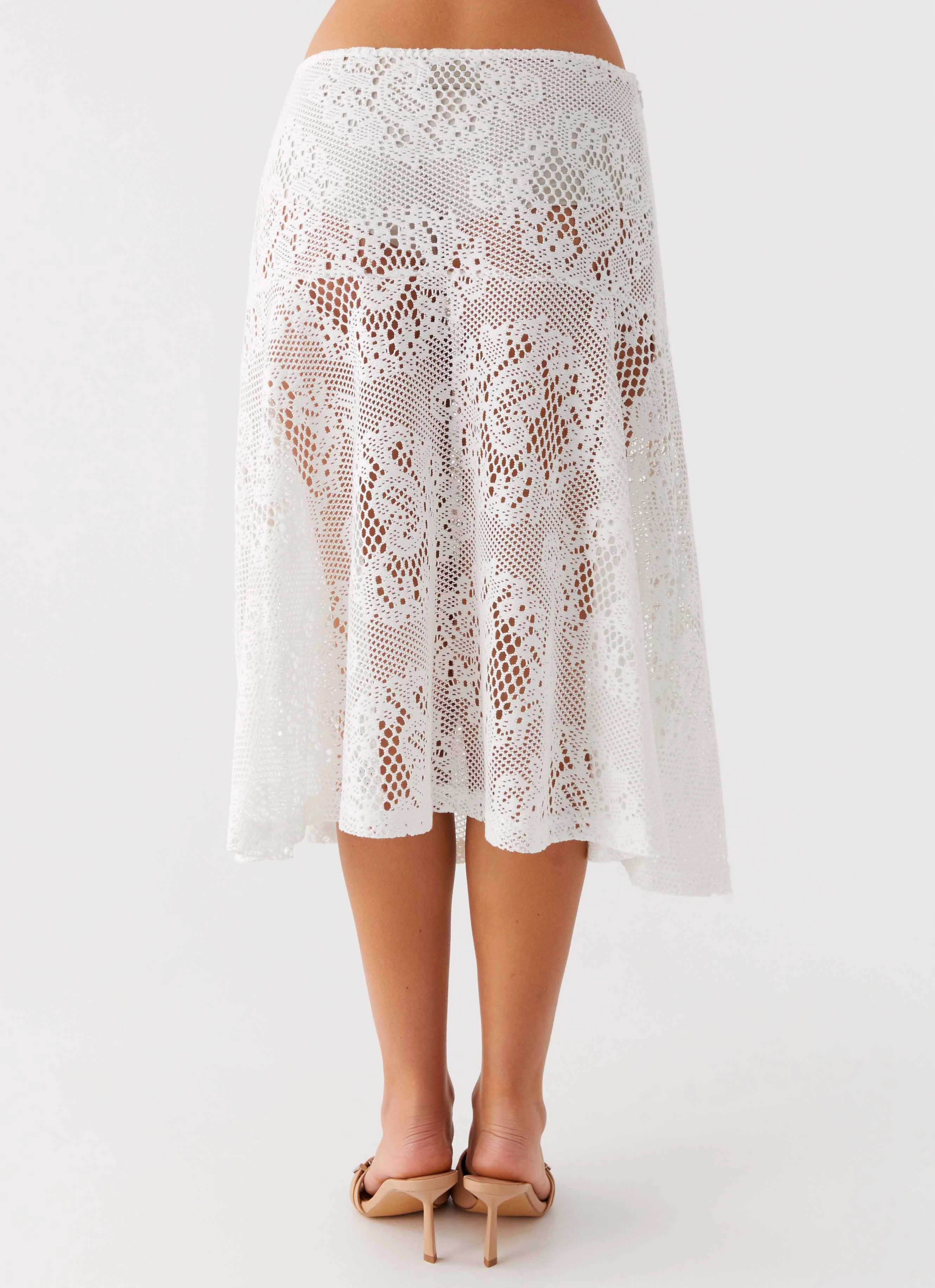 Reinforced Stitching Virelle Lace Midi Skirt - Ivory