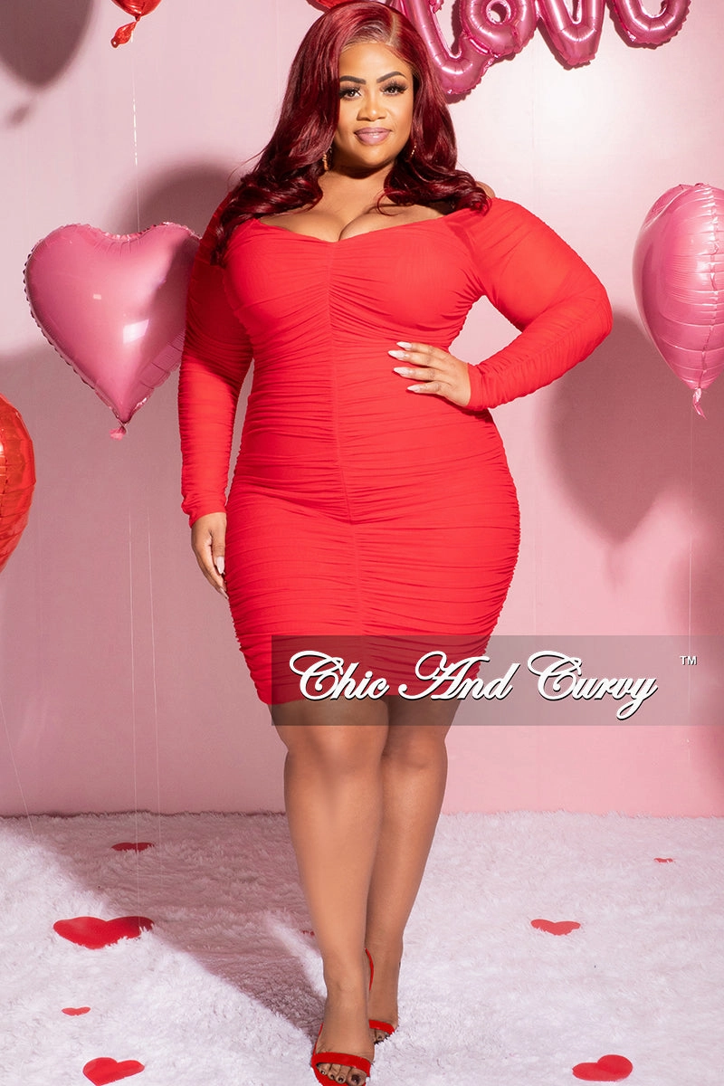 Comfortable Wear Final Sale Plus Size Ruched Off The Shoulder Mini Dress in Red
