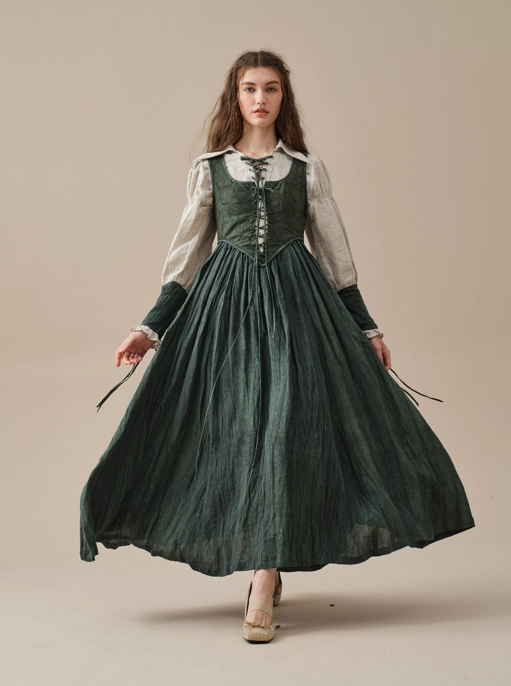 Smooth Texture Anis 23 | Lace-up Jacquard Linen Corset Dress