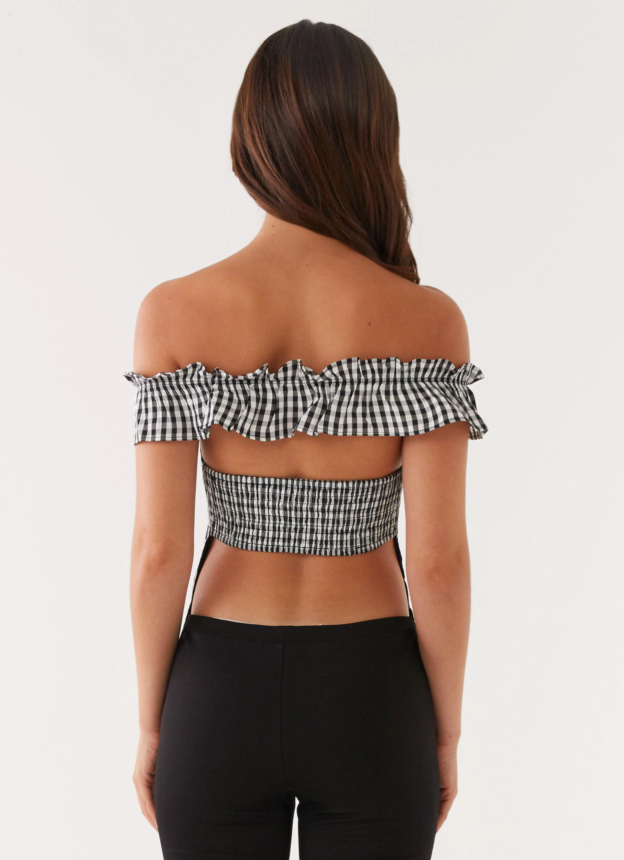 Curved Hemline Gwyneth Top - Black Gingham