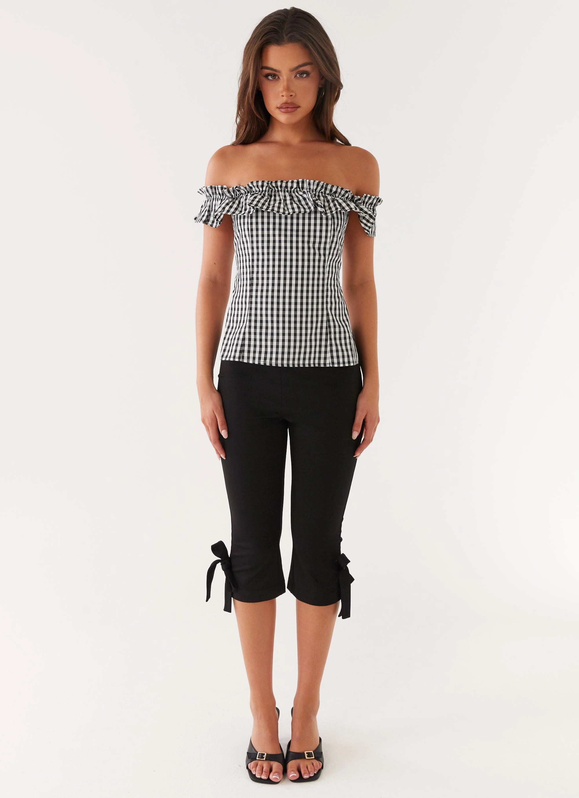 Trendy Look VentilatedMeshPaneling Gwyneth Top - Black Gingham