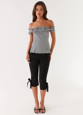 Sporty Style RawEdgedDesign Gwyneth Top - Black Gingham
