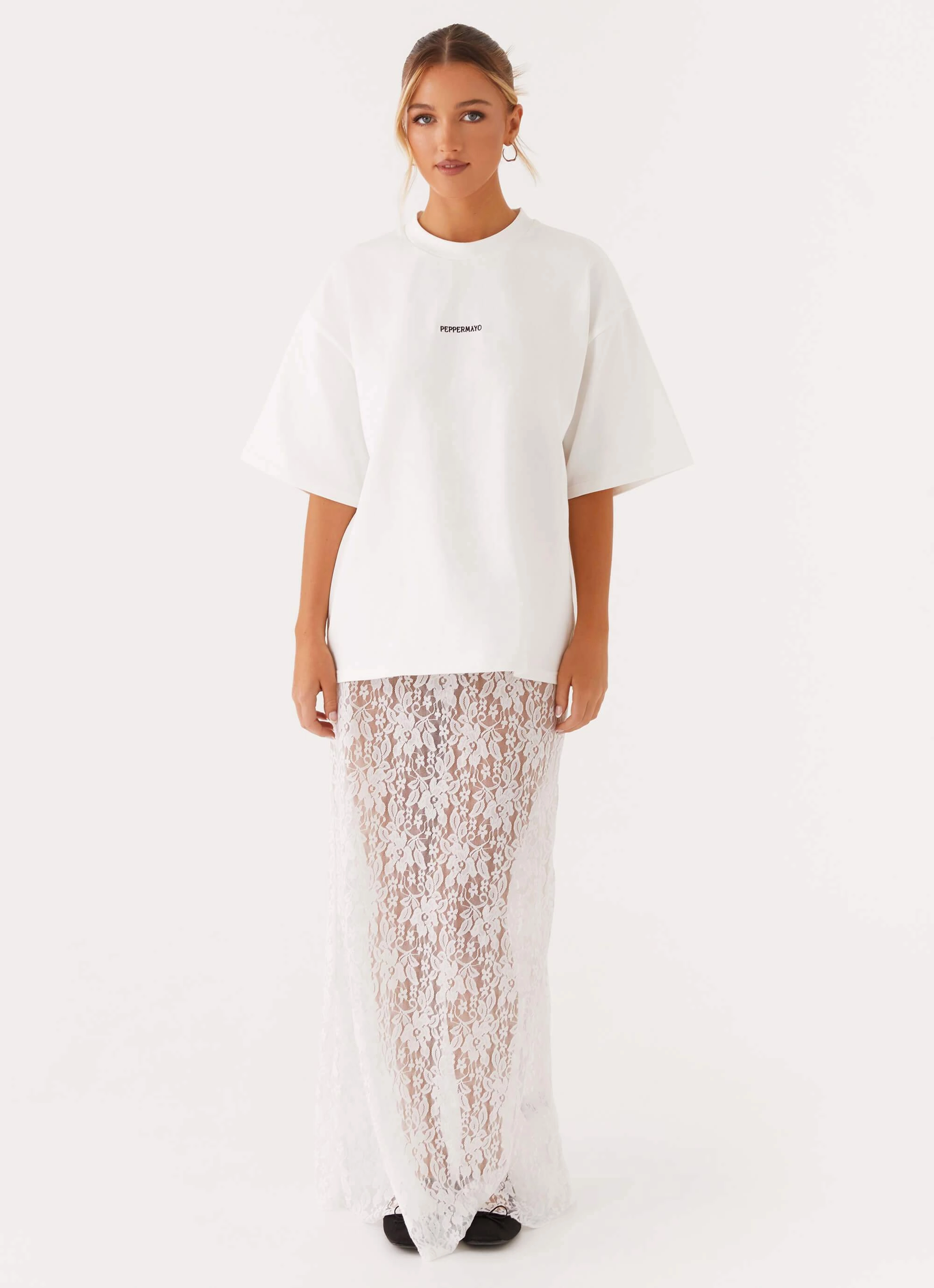 Airflow Weave Pattern Signature Oversized Tee - White