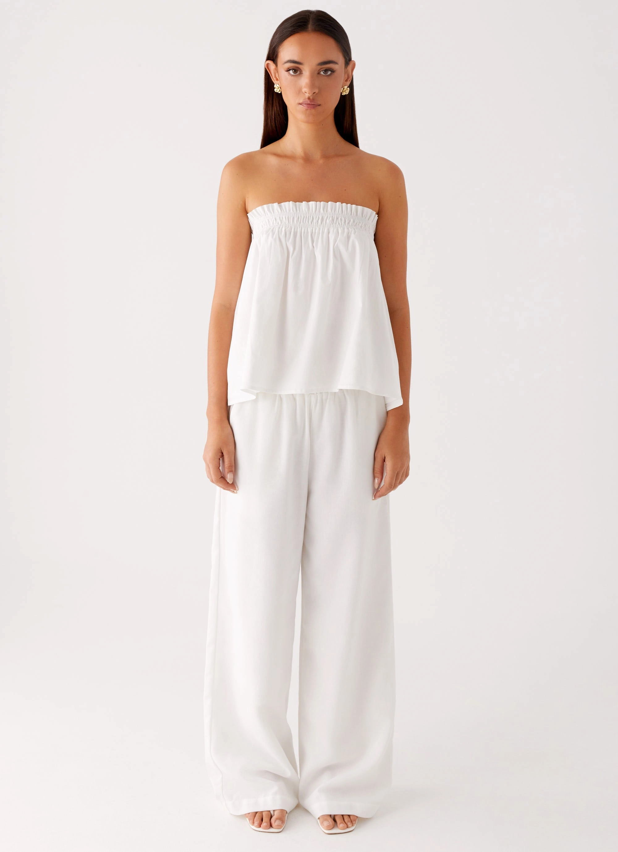 Wynter Babydoll Top - White Ergonomic Shoulder Shape AntiPillingFinish
