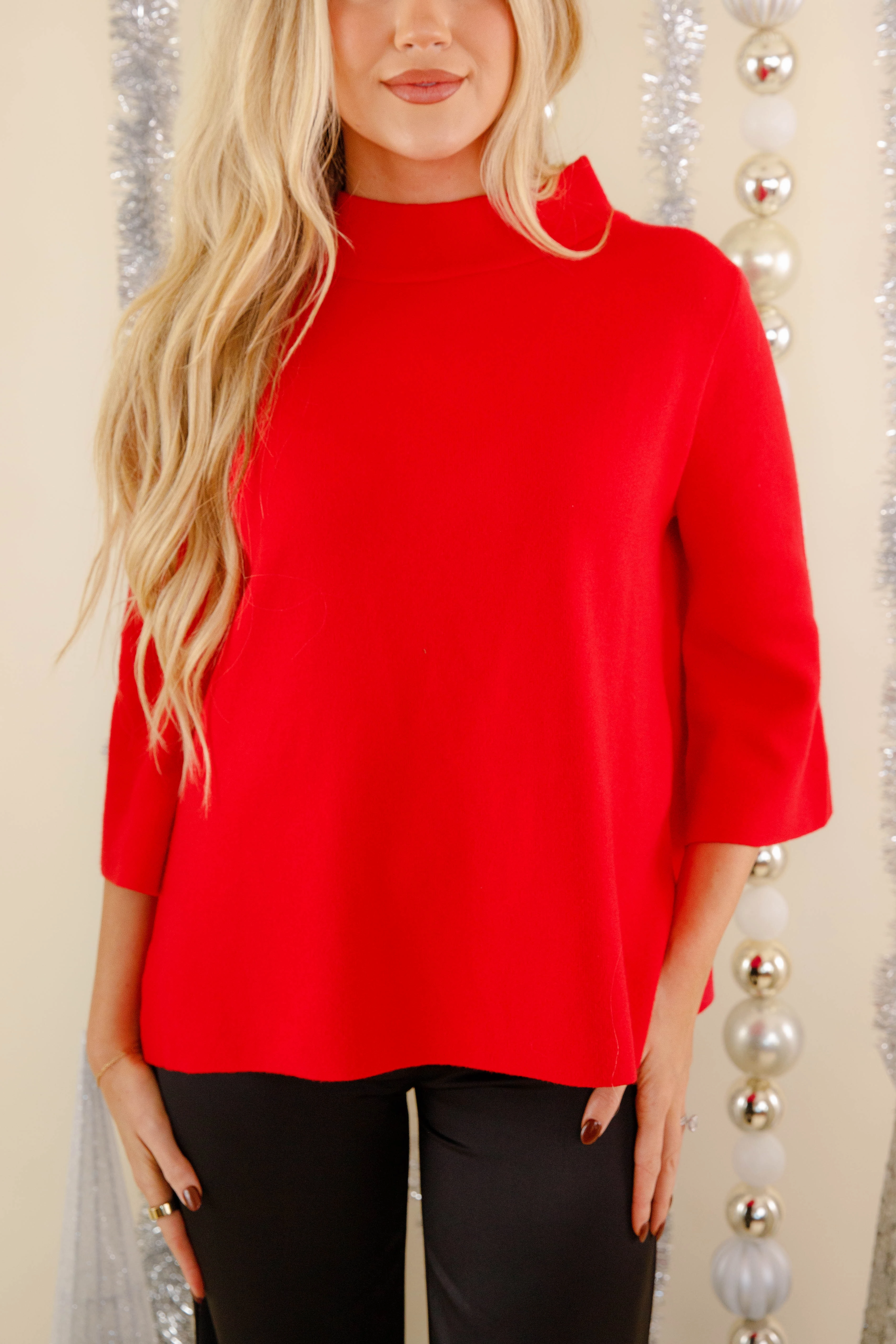 RESTOCK: Being Polite Sweater-Red HighStretch Non Restrictive Cut